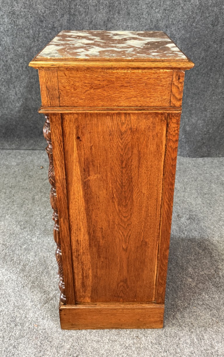 19th Century Heavily Carved Oak Petite Cabinet with Marble Top 19th Century Heavily Carved Oak Petite Cabinet with Marble Top