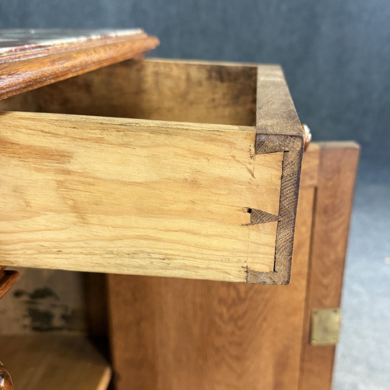 19th Century Heavily Carved Oak Petite Cabinet with Marble Top 19th Century Heavily Carved Oak Petite Cabinet with Marble Top