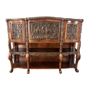 19th Century Heavily Carved Continental Drop-Front Bar with Greyhound Motif