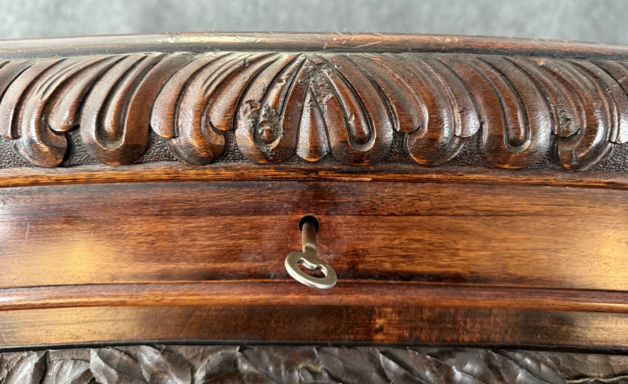 19th Century Heavily Carved Continental Drop-Front Bar with Greyhound Motif 19th Century Heavily Carved Continental Drop-Front Bar with Greyhound Motif