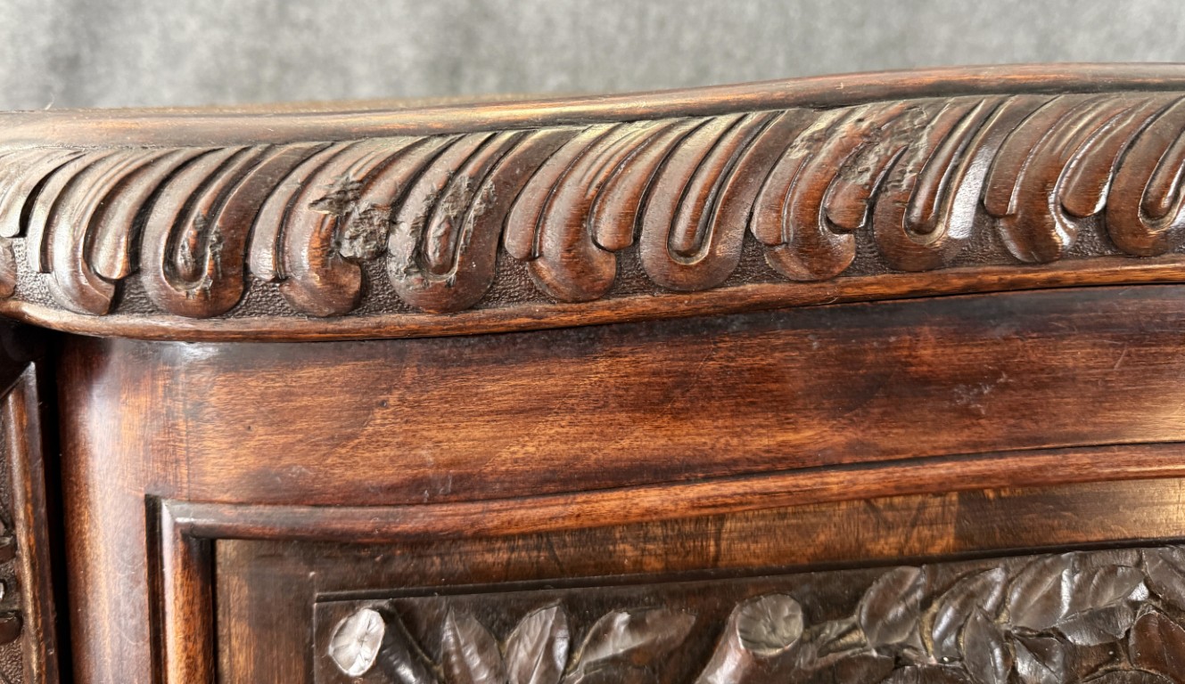 19th Century Heavily Carved Continental Drop-Front Bar with Greyhound Motif 19th Century Heavily Carved Continental Drop-Front Bar with Greyhound Motif
