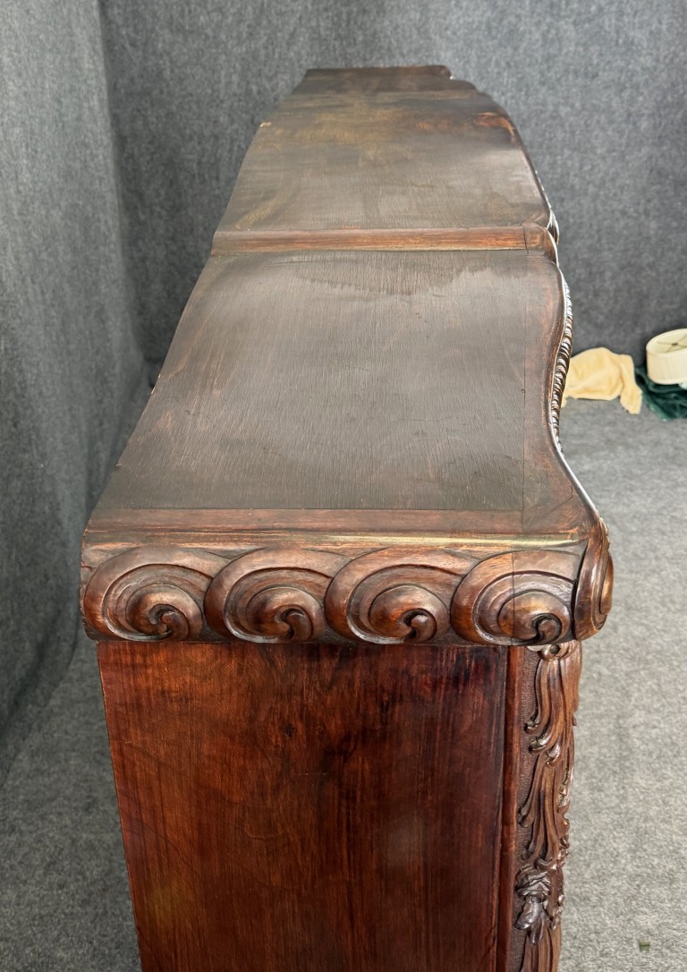 19th Century Heavily Carved Continental Drop-Front Bar with Greyhound Motif 19th Century Heavily Carved Continental Drop-Front Bar with Greyhound Motif