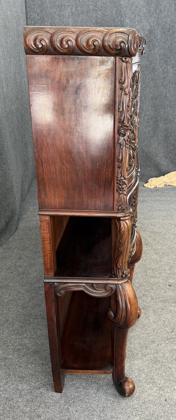 19th Century Heavily Carved Continental Drop-Front Bar with Greyhound Motif 19th Century Heavily Carved Continental Drop-Front Bar with Greyhound Motif