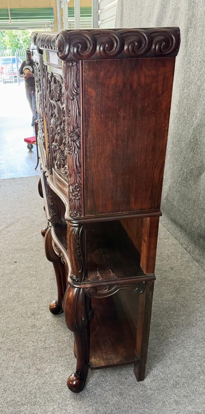 19th Century Heavily Carved Continental Drop-Front Bar with Greyhound Motif 19th Century Heavily Carved Continental Drop-Front Bar with Greyhound Motif