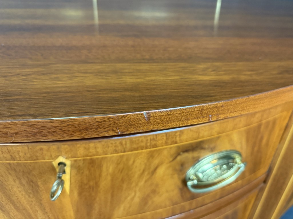 Henkel Harris Flamed Mahogany Sideboard with Brass Gallery No. 2356 Henkel Harris Flamed Mahogany Sideboard with Brass Gallery No. 2356