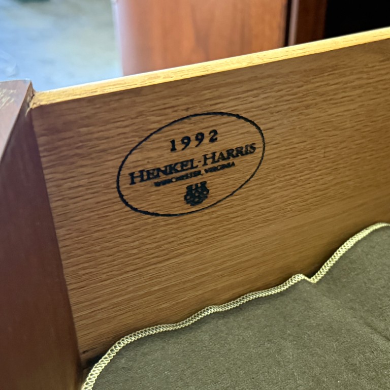 Henkel Harris Flamed Mahogany Sideboard with Brass Gallery No. 2356 Henkel Harris Flamed Mahogany Sideboard with Brass Gallery No. 2356