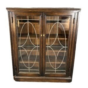 c1900 Two-Door Oak Leaded Glass Bookcase