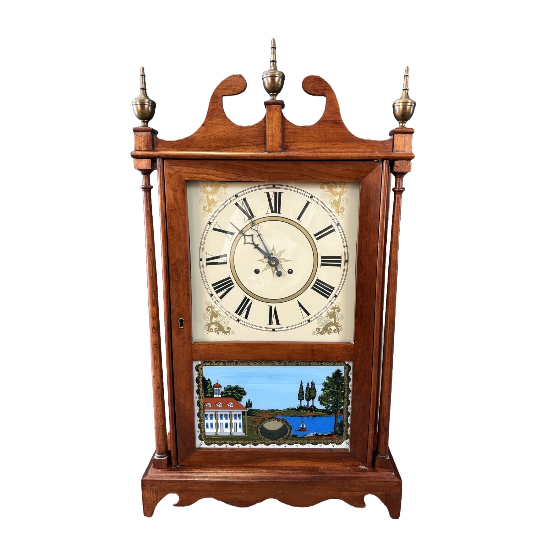 Early 1900s Eli Terry Jr. Functional Mantel Clock with Plantation Scene Early 1900s Eli Terry Jr. Functional Mantel Clock with Plantation Scene