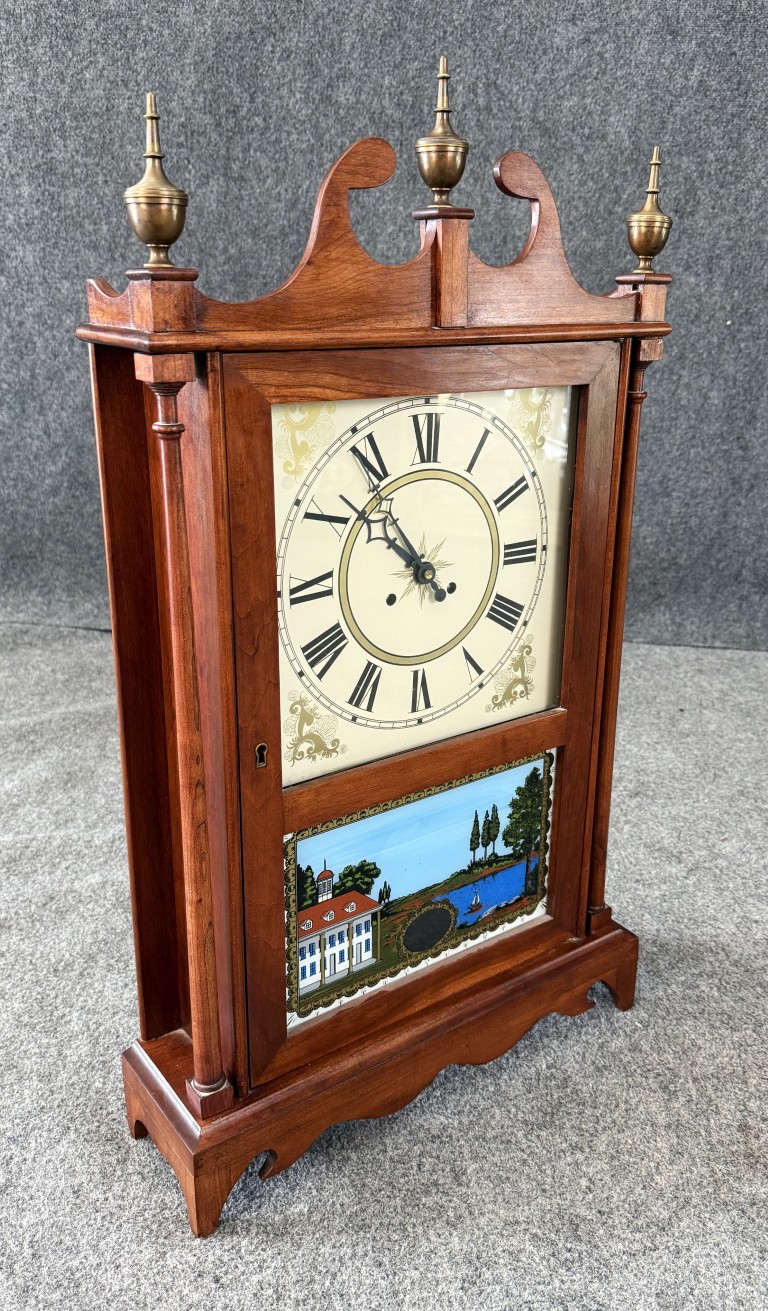 Early 1900s Eli Terry Jr. Functional Mantel Clock with Plantation Scene Early 1900s Eli Terry Jr. Functional Mantel Clock with Plantation Scene