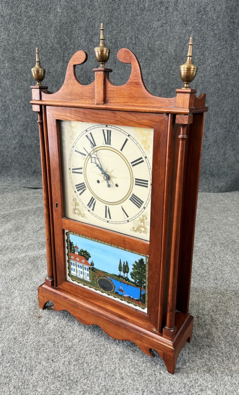 Early 1900s Eli Terry Jr. Functional Mantel Clock with Plantation Scene Early 1900s Eli Terry Jr. Functional Mantel Clock with Plantation Scene