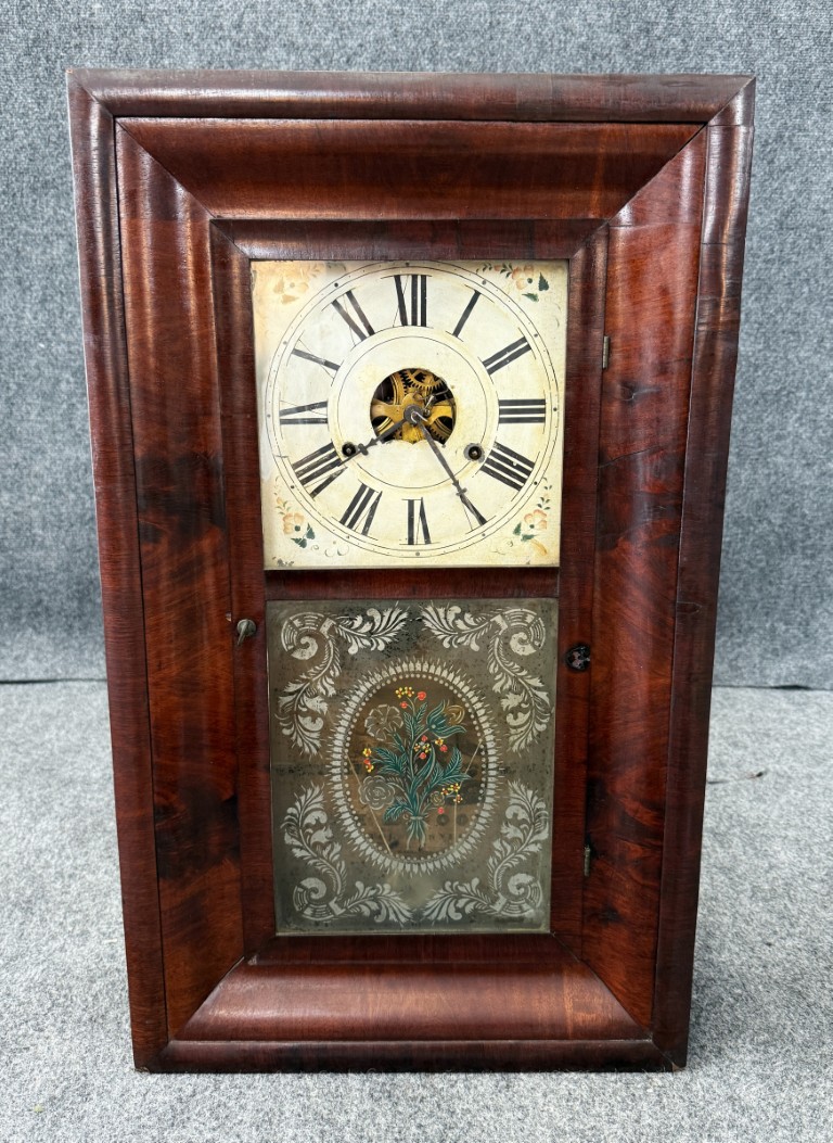 Early 1900s Smith & Goodrich Functional Mantel Clock with Painted Florals Early 1900s Smith & Goodrich Functional Mantel Clock with Painted Florals