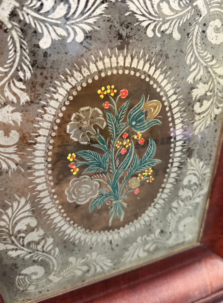 Early 1900s Smith & Goodrich Functional Mantel Clock with Painted Florals Early 1900s Smith & Goodrich Functional Mantel Clock with Painted Florals