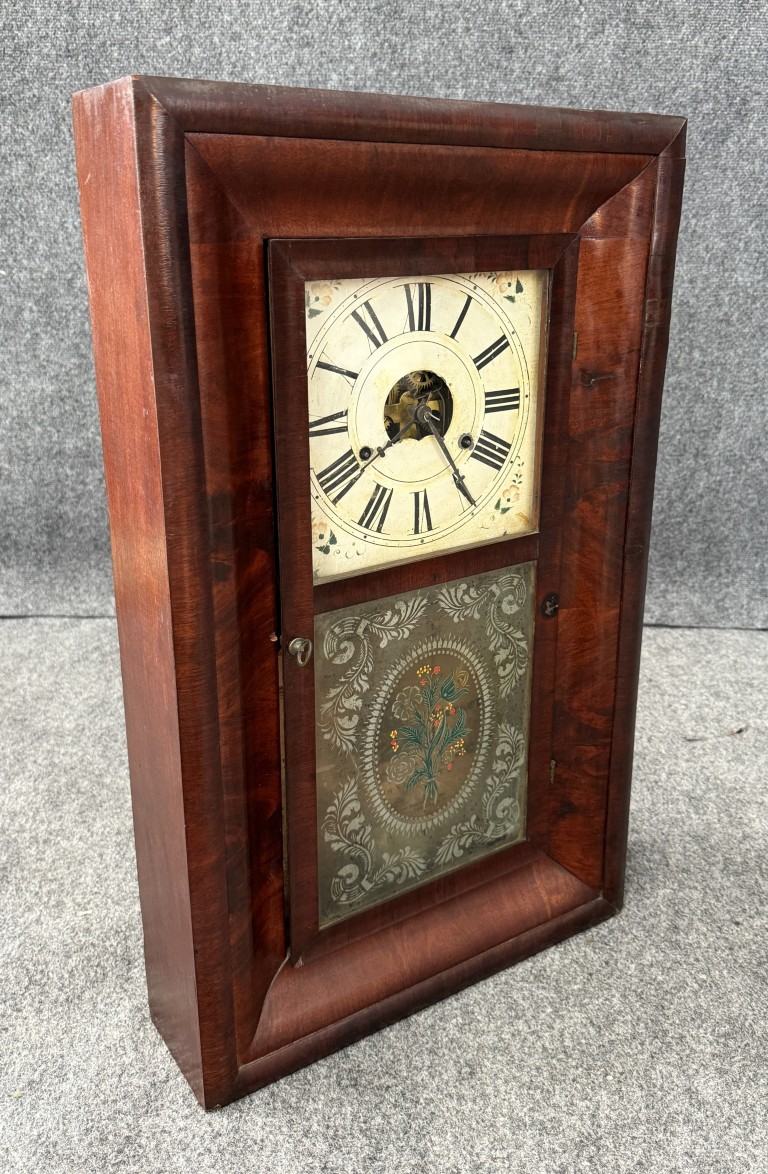 Early 1900s Smith & Goodrich Functional Mantel Clock with Painted Florals Early 1900s Smith & Goodrich Functional Mantel Clock with Painted Florals