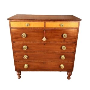 19th Century Flamed Mahogany and Maple Turned Leg Chest