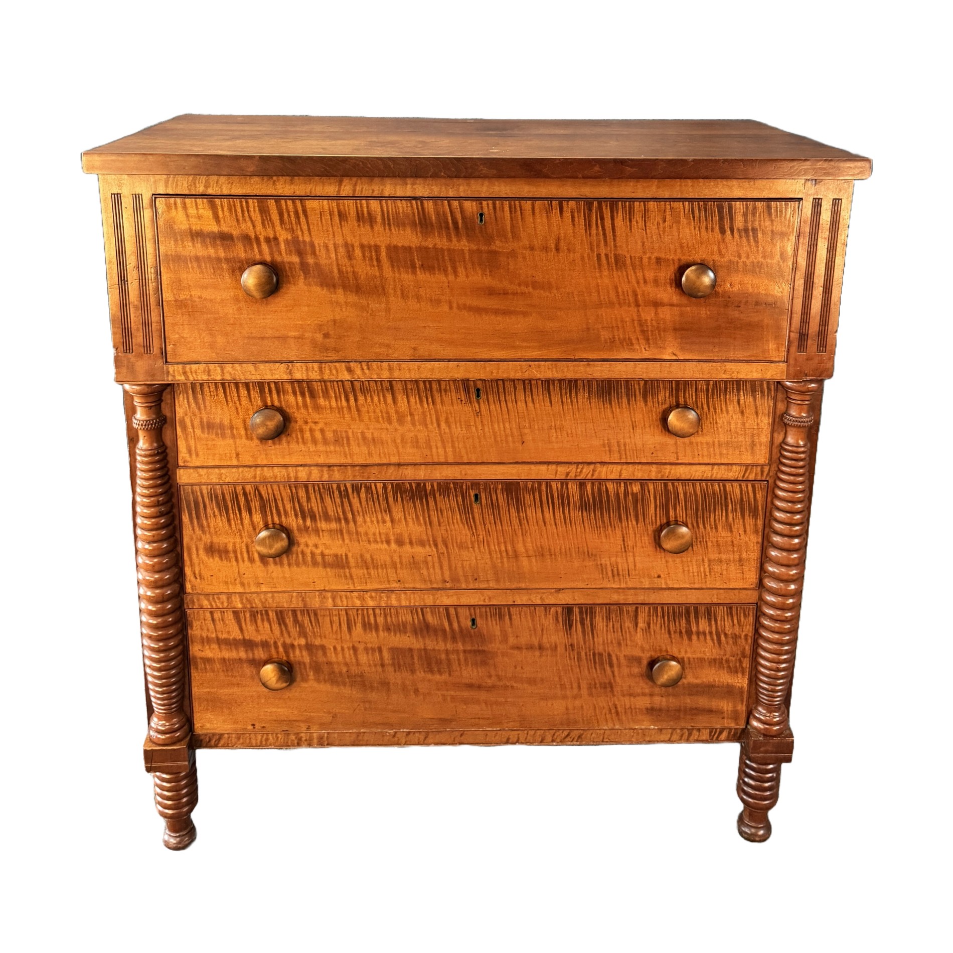 19th Century Cherry and Maple Turned Leg Chest