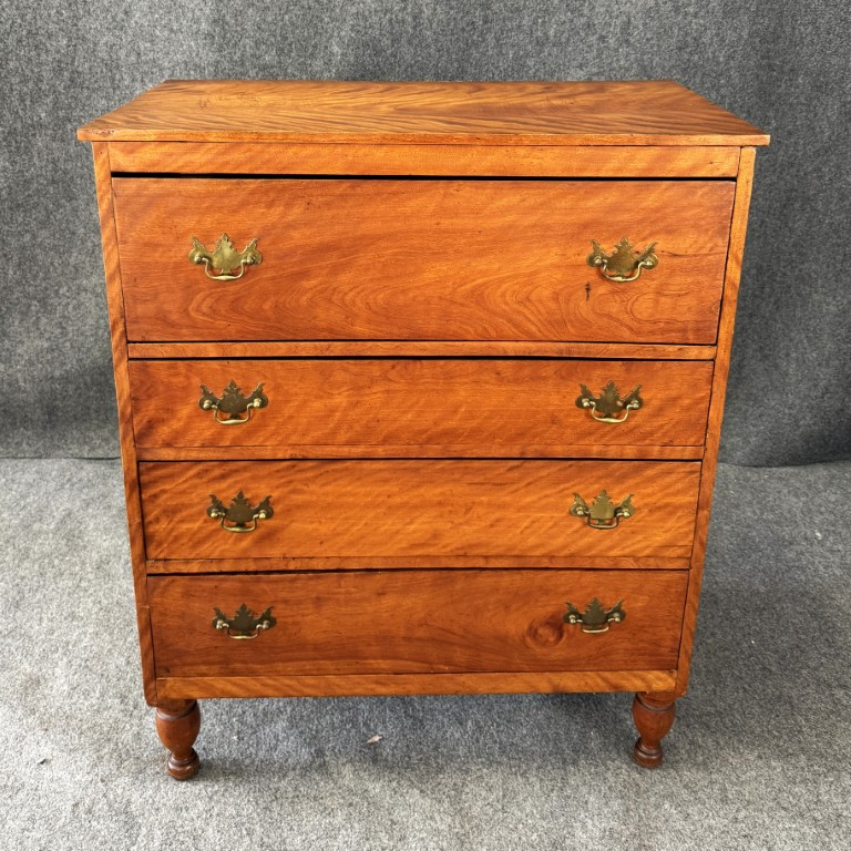 19th Century Four-Drawer Chest of Drawers with Figured Grain 19th Century Four-Drawer Chest of Drawers with Figured Grain