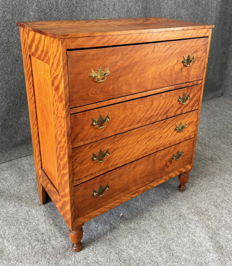 19th Century Four-Drawer Chest of Drawers with Figured Grain 19th Century Four-Drawer Chest of Drawers with Figured Grain