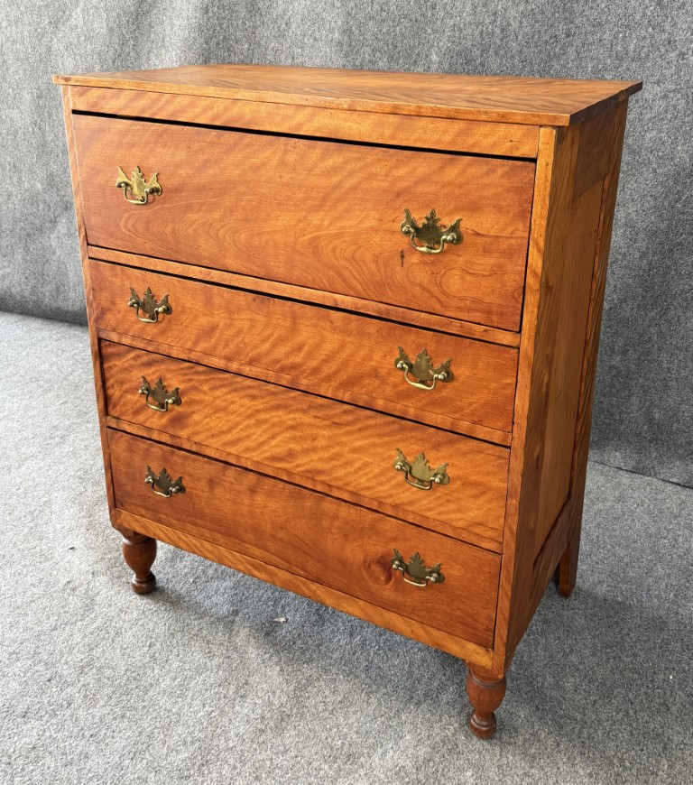 19th Century Four-Drawer Chest of Drawers with Figured Grain 19th Century Four-Drawer Chest of Drawers with Figured Grain