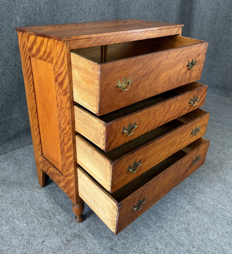 19th Century Four-Drawer Chest of Drawers with Figured Grain 19th Century Four-Drawer Chest of Drawers with Figured Grain