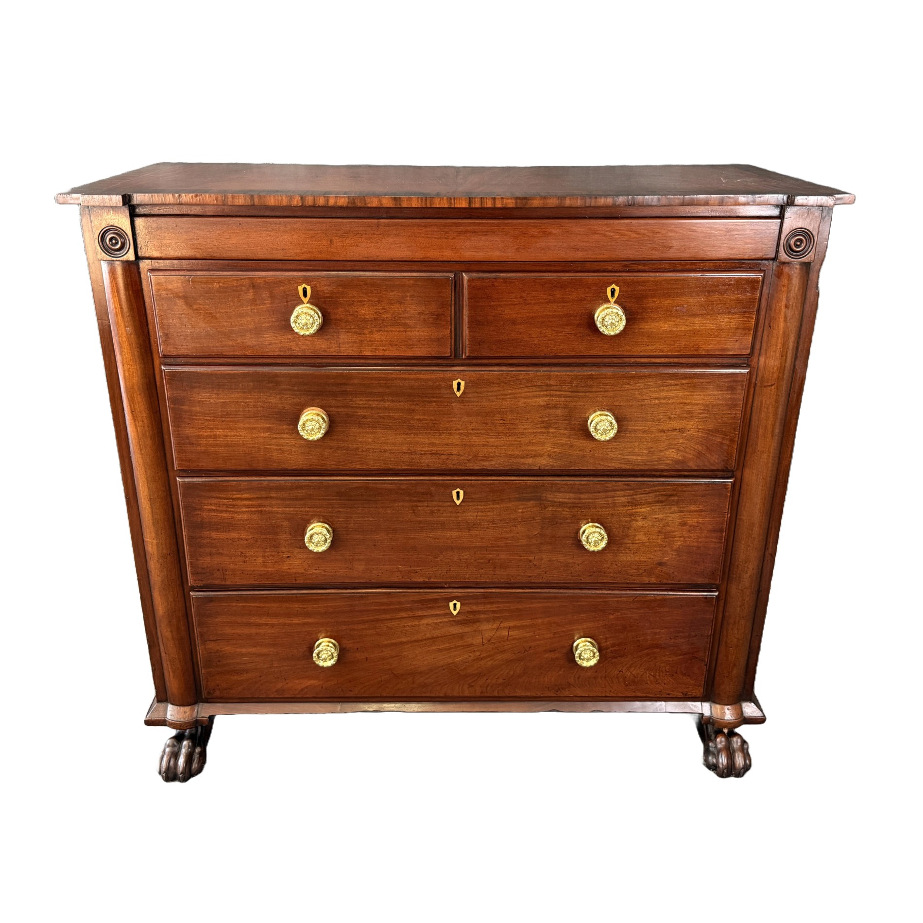 19th Century Inlaid Mahogany Chest of Drawers with Claw Feet 19th Century Inlaid Mahogany Chest of Drawers with Claw Feet