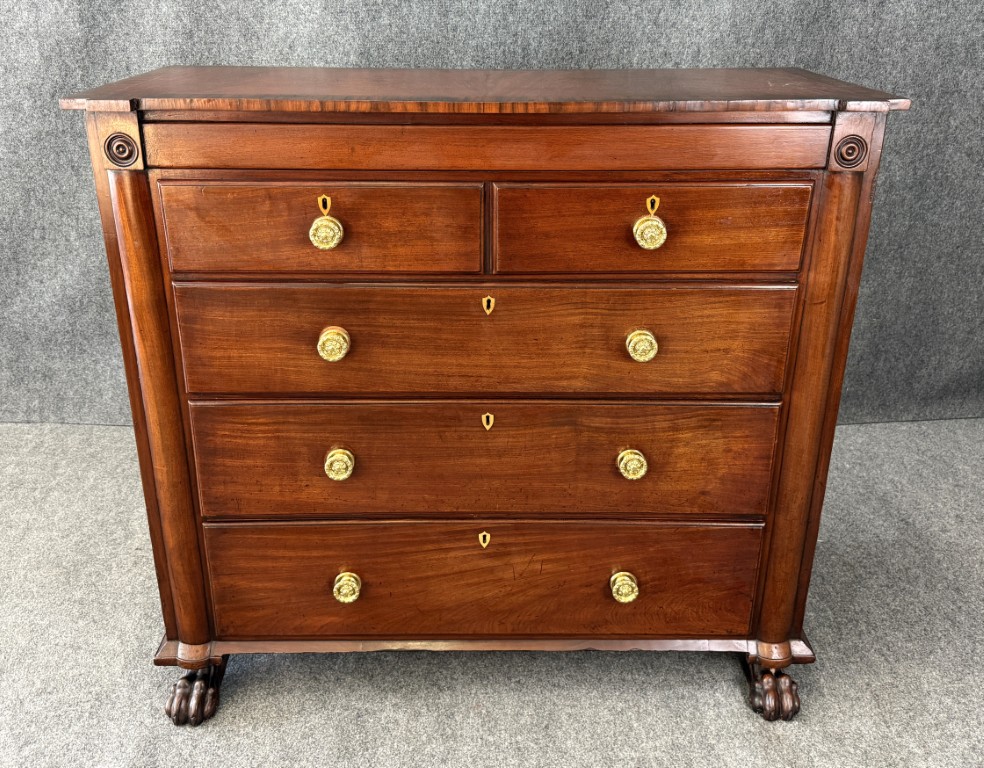 19th Century Inlaid Mahogany Chest of Drawers with Claw Feet 19th Century Inlaid Mahogany Chest of Drawers with Claw Feet