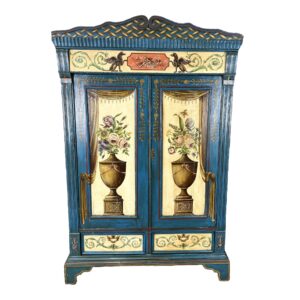 18th Century Hand-Painted Blue Pine Wardrobe