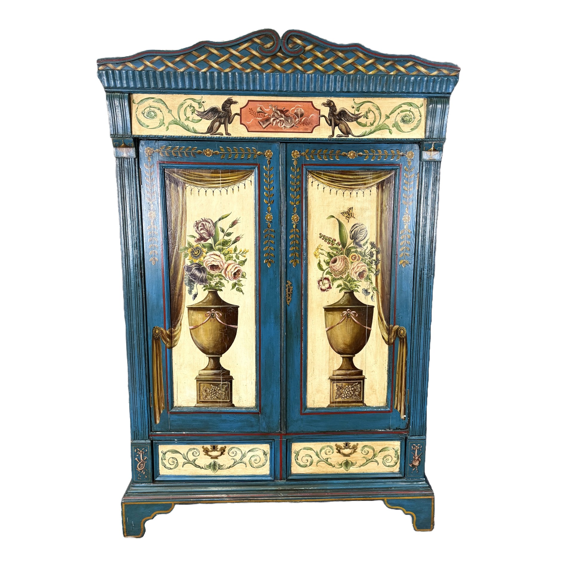 18th Century Hand-Painted Blue Pine Wardrobe 18th Century Hand-Painted Blue Pine Wardrobe