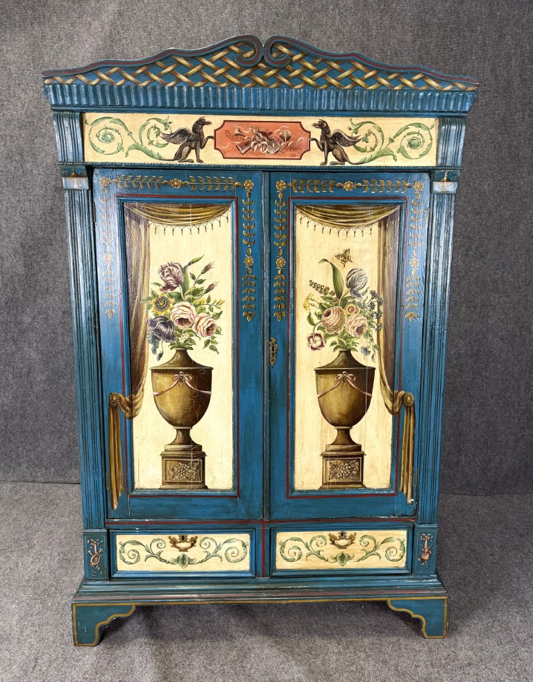 18th Century Hand-Painted Blue Pine Wardrobe 18th Century Hand-Painted Blue Pine Wardrobe