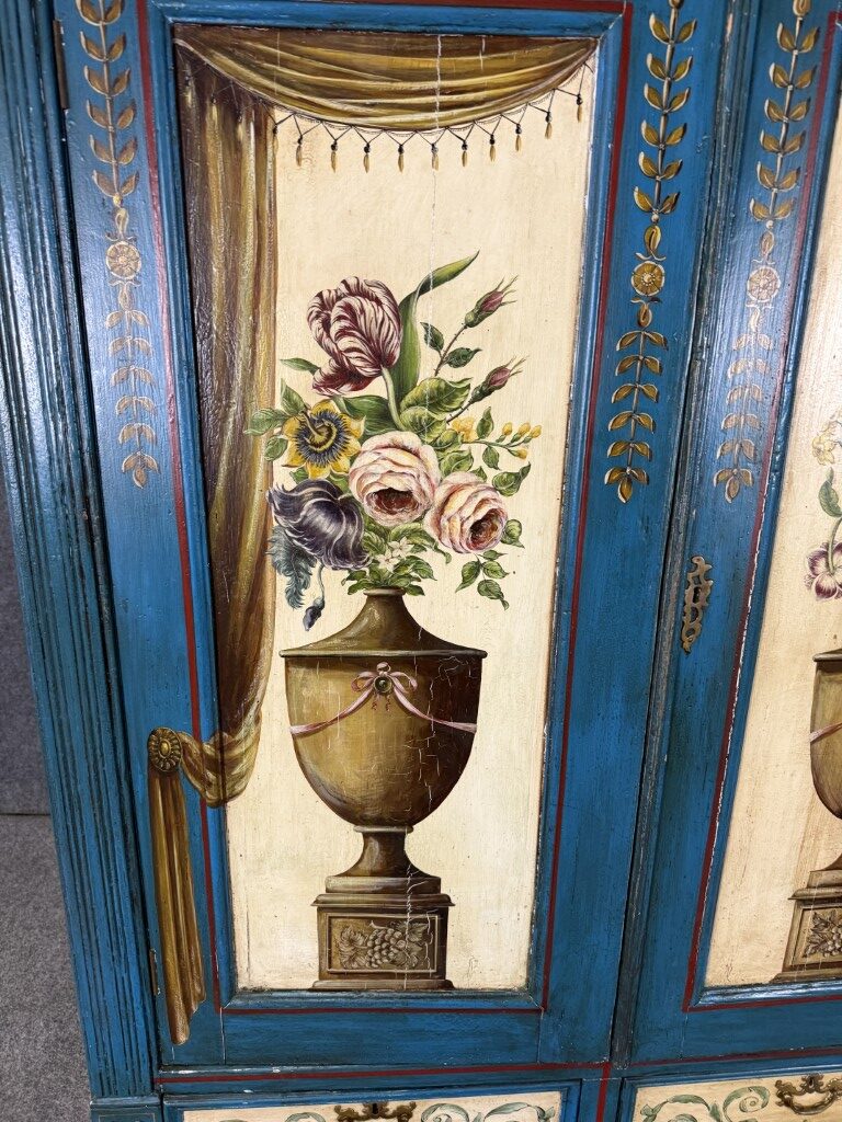18th Century Hand-Painted Blue Pine Wardrobe 18th Century Hand-Painted Blue Pine Wardrobe
