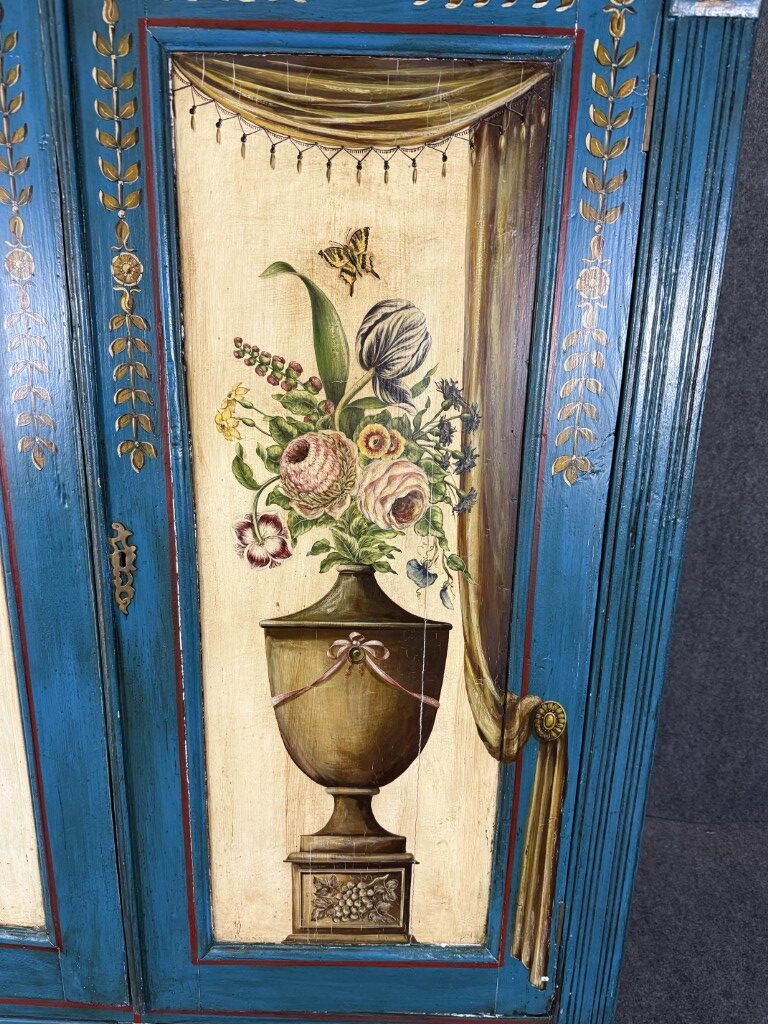 18th Century Hand-Painted Blue Pine Wardrobe 18th Century Hand-Painted Blue Pine Wardrobe