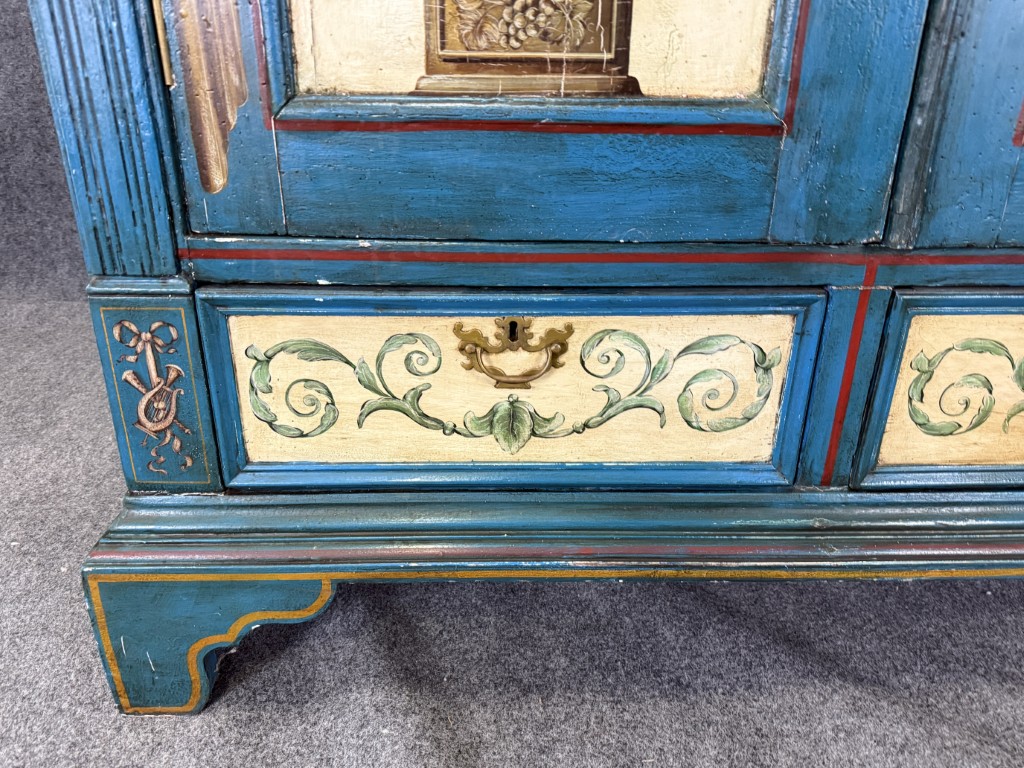 18th Century Hand-Painted Blue Pine Wardrobe 18th Century Hand-Painted Blue Pine Wardrobe