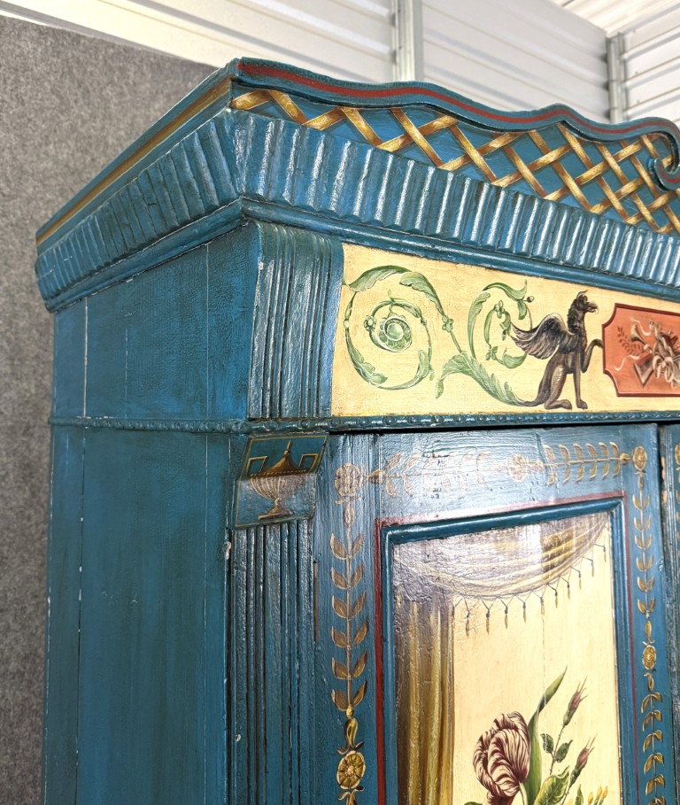 18th Century Hand-Painted Blue Pine Wardrobe 18th Century Hand-Painted Blue Pine Wardrobe