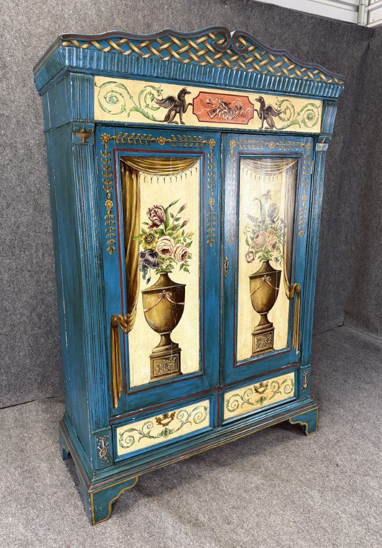 18th Century Hand-Painted Blue Pine Wardrobe 18th Century Hand-Painted Blue Pine Wardrobe