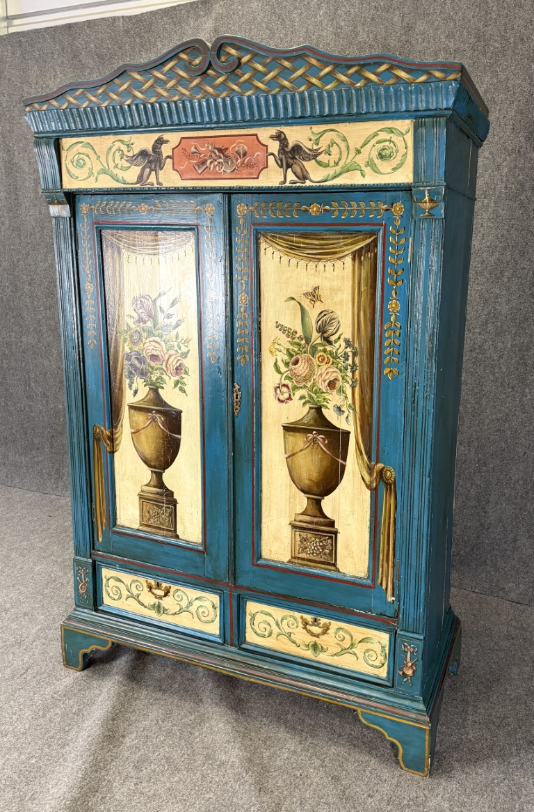 18th Century Hand-Painted Blue Pine Wardrobe 18th Century Hand-Painted Blue Pine Wardrobe