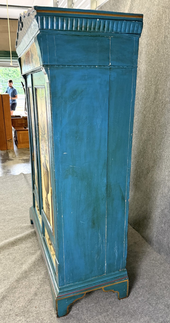 18th Century Hand-Painted Blue Pine Wardrobe 18th Century Hand-Painted Blue Pine Wardrobe