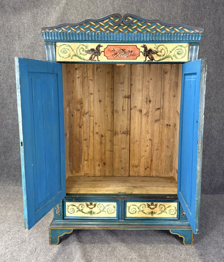 18th Century Hand-Painted Blue Pine Wardrobe 18th Century Hand-Painted Blue Pine Wardrobe