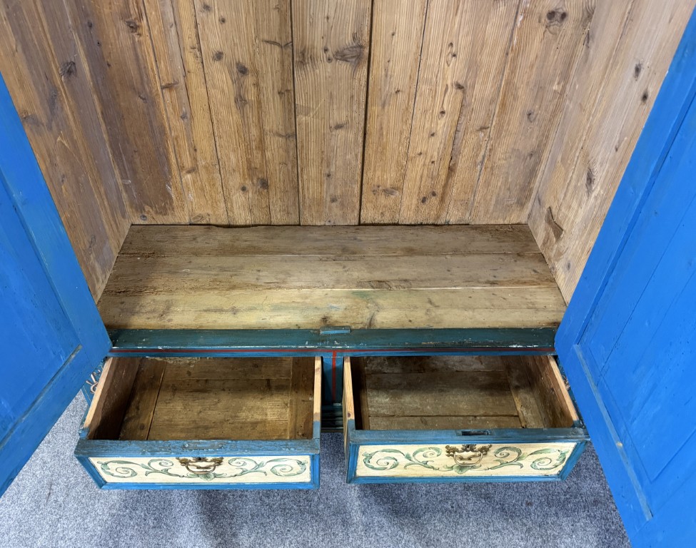 18th Century Hand-Painted Blue Pine Wardrobe 18th Century Hand-Painted Blue Pine Wardrobe