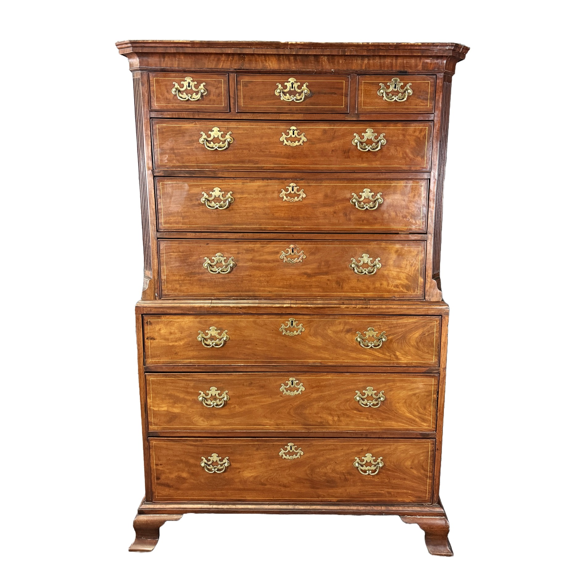 18th Century Inlaid Mahogany Chippendale Chest on Chest 18th Century Inlaid Mahogany Chippendale Chest on Chest
