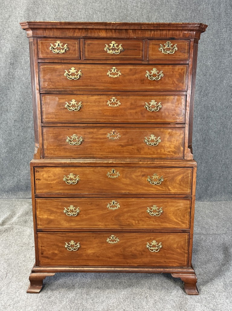 18th Century Inlaid Mahogany Chippendale Chest on Chest 18th Century Inlaid Mahogany Chippendale Chest on Chest