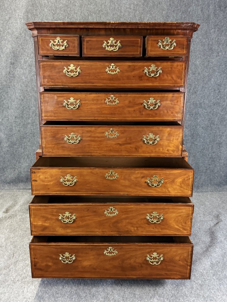 18th Century Inlaid Mahogany Chippendale Chest on Chest 18th Century Inlaid Mahogany Chippendale Chest on Chest
