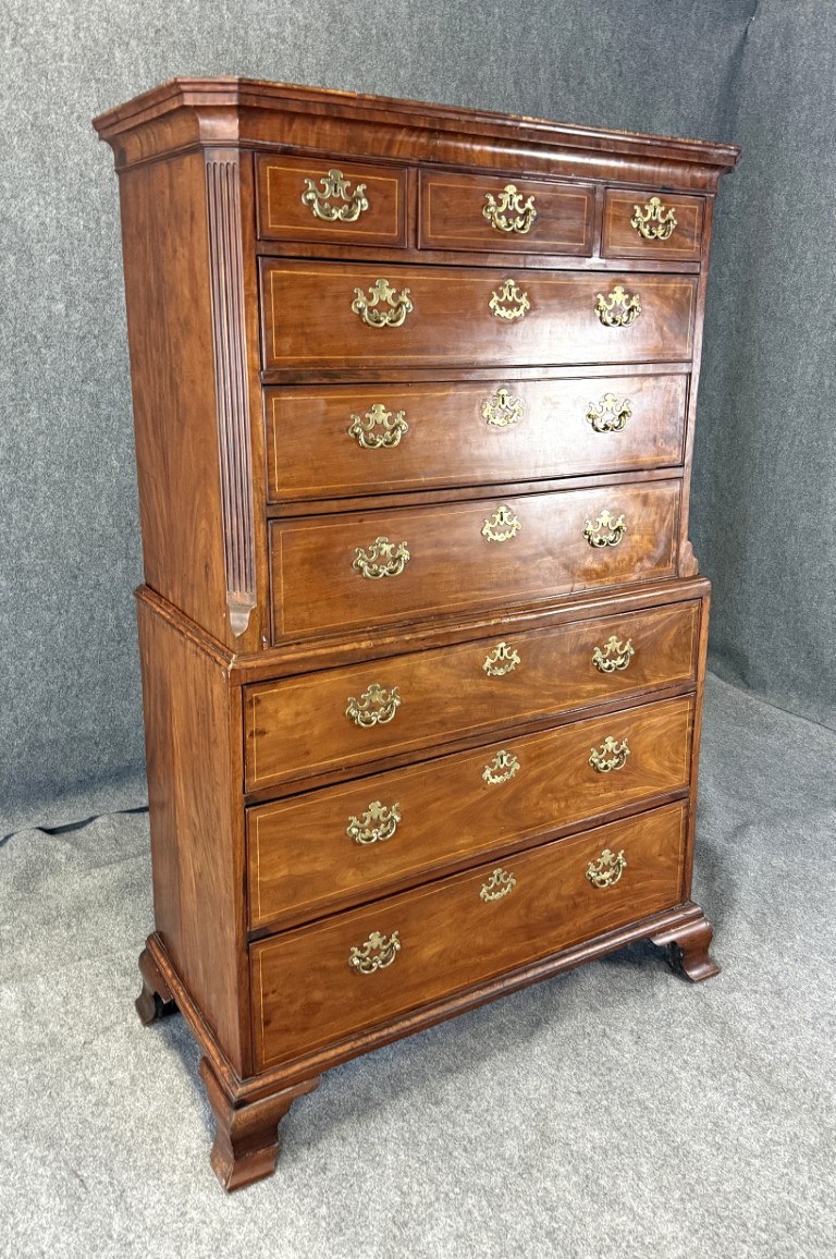 18th Century Inlaid Mahogany Chippendale Chest on Chest 18th Century Inlaid Mahogany Chippendale Chest on Chest