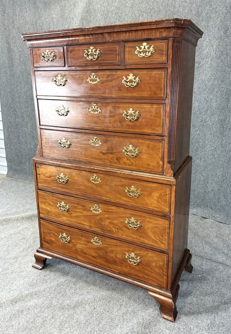 18th Century Inlaid Mahogany Chippendale Chest on Chest 18th Century Inlaid Mahogany Chippendale Chest on Chest
