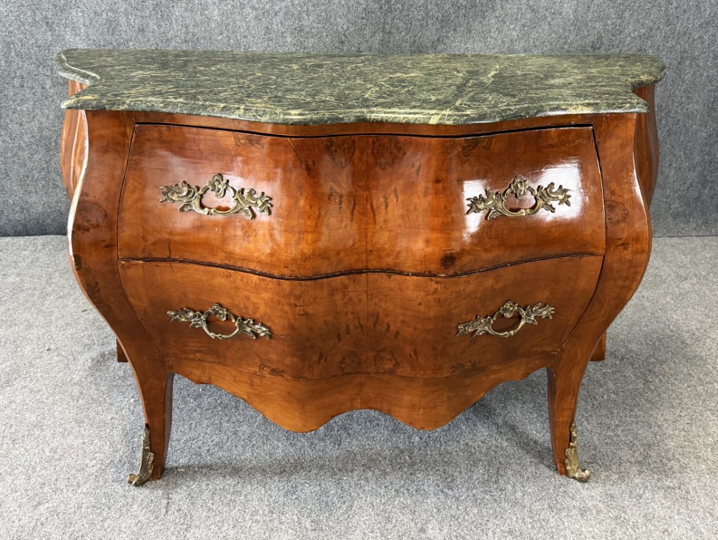 Large French Kettle Form Chest with Green Marble Top Large French Kettle Form Chest with Green Marble Top