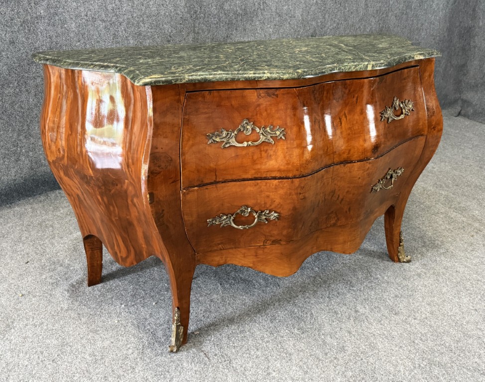 Large French Kettle Form Chest with Green Marble Top Large French Kettle Form Chest with Green Marble Top