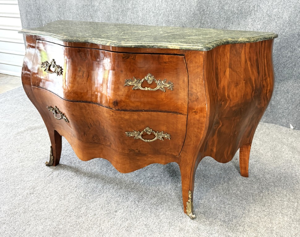Large French Kettle Form Chest with Green Marble Top Large French Kettle Form Chest with Green Marble Top