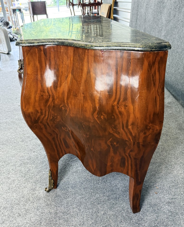 Large French Kettle Form Chest with Green Marble Top Large French Kettle Form Chest with Green Marble Top