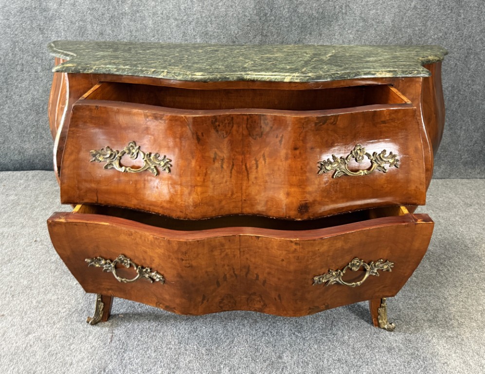 Large French Kettle Form Chest with Green Marble Top Large French Kettle Form Chest with Green Marble Top