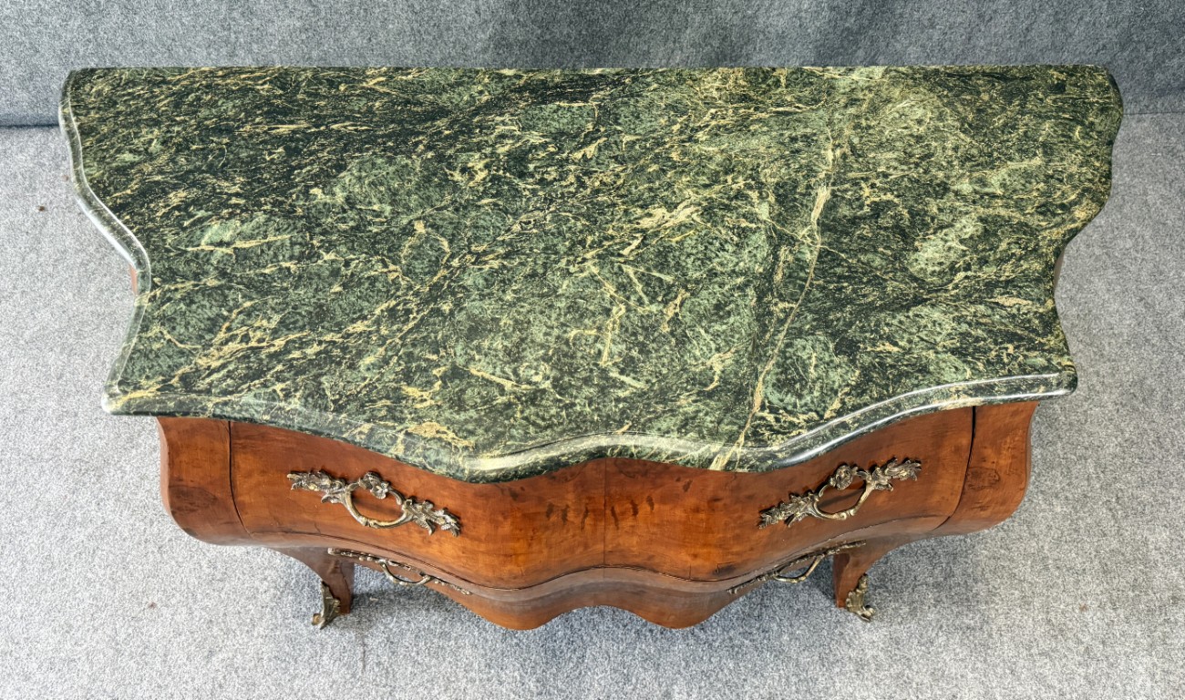 Large French Kettle Form Chest with Green Marble Top Large French Kettle Form Chest with Green Marble Top