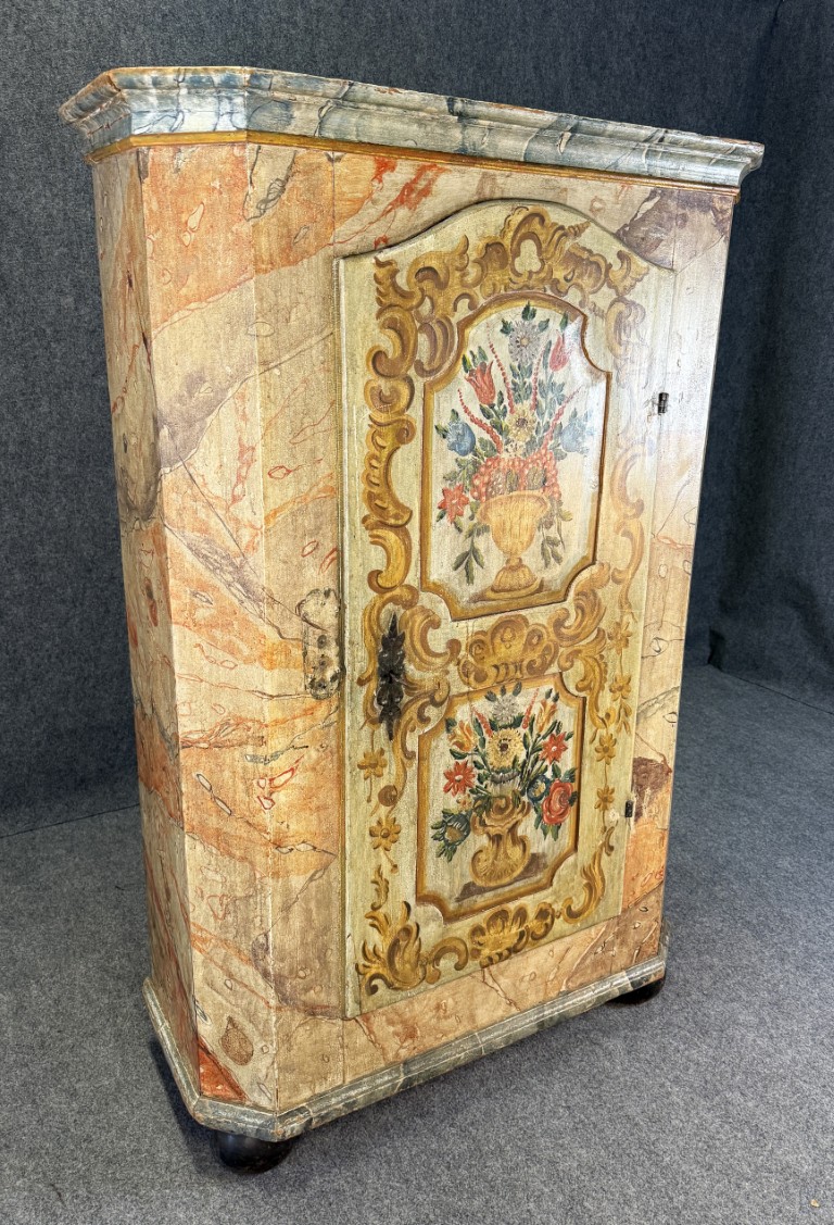 18th Century Hand-Painted Faux-Marble Pine Armoire 18th Century Hand-Painted Faux-Marble Pine Armoire