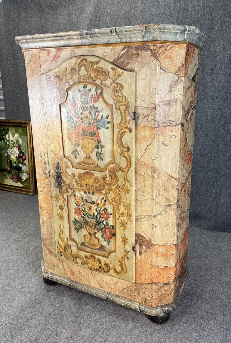 18th Century Hand-Painted Faux-Marble Pine Armoire 18th Century Hand-Painted Faux-Marble Pine Armoire